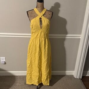 Reiss Yellow Cross-Neck Midi Dress
